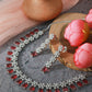 Ruby Rectangular Stone Floral Necklace Set