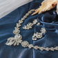 Princess Cut White Floral Necklace Set