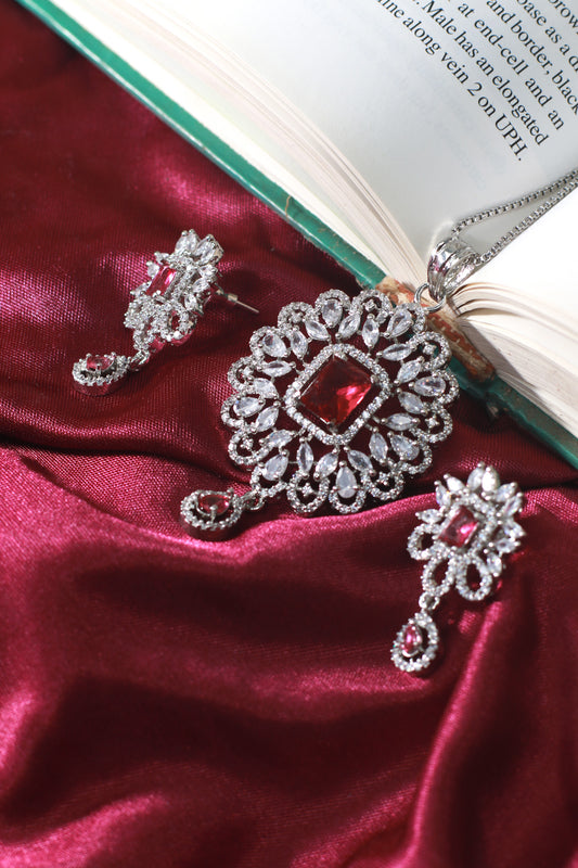 Vintage Ruby Pendant AD Necklace Set