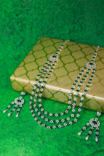 Emerald Layered Ranihaar Style Necklace Set
