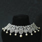 Silver-Plated Floral Pearl Choker Set with Earrings