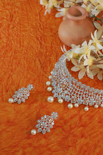 Designer Pearl and Stone Choker Set with Earrings