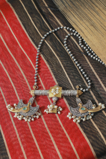 Oxidised Dholki Pendant Tribal Replica Necklace for Women