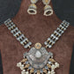 Royal Oxidised Kundan Style Necklace Set with Earrings for Women