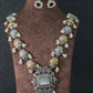 Elegant Dual-Tone Beaded Replica Necklace Set with Earrings for Women
