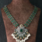 Traditional Green Stone Oxidised Pendant Necklace for Women