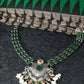 Traditional Green Stone Oxidised Pendant Necklace for Women