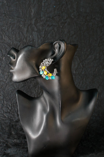Blue & Yellow Leaf Cluster Earrings