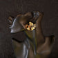 Gold Fan Petal Stud Earrings with Crystal Center – Designer Anti-Tarnish Finish