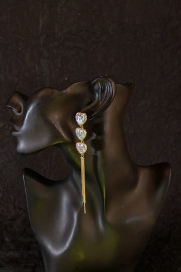 Gold Heart Chain Tassel Earrings