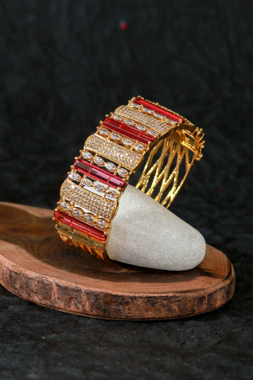 Royal Gold Kada with Red and White Stone Embellishments