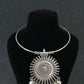 Oxidised German Silver Hansli Necklace with Sunburst Pendant & Pearl Fringe