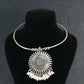 Oxidised German Silver Hansli Necklace with Sunburst Pendant & Pearl Fringe