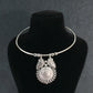 Oxidised German Silver Hansli Necklace with Antique Floral Medallion Pendant