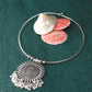 Oxidised German Silver Hansli Necklace with Sunburst Pendant & Pearl Fringe