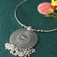 Oxidised German Silver Hansli Necklace with Round Mandala Pendant