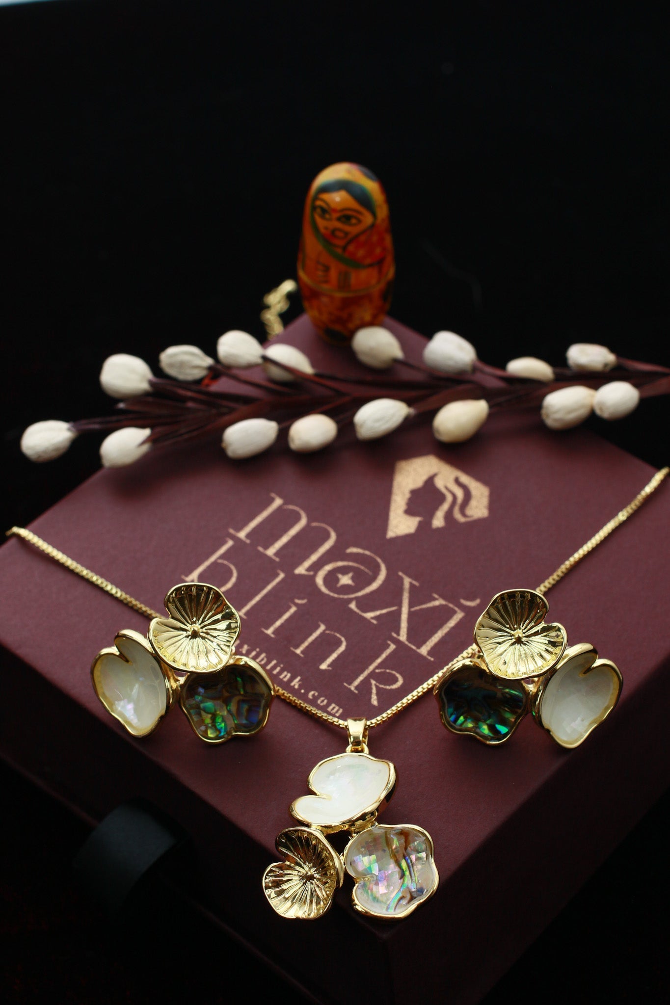 Abalone Trio Pendant Set - Iridescent Shell Luxury Necklace & Earrings | Anti Tarnish Coating - Maxiblink