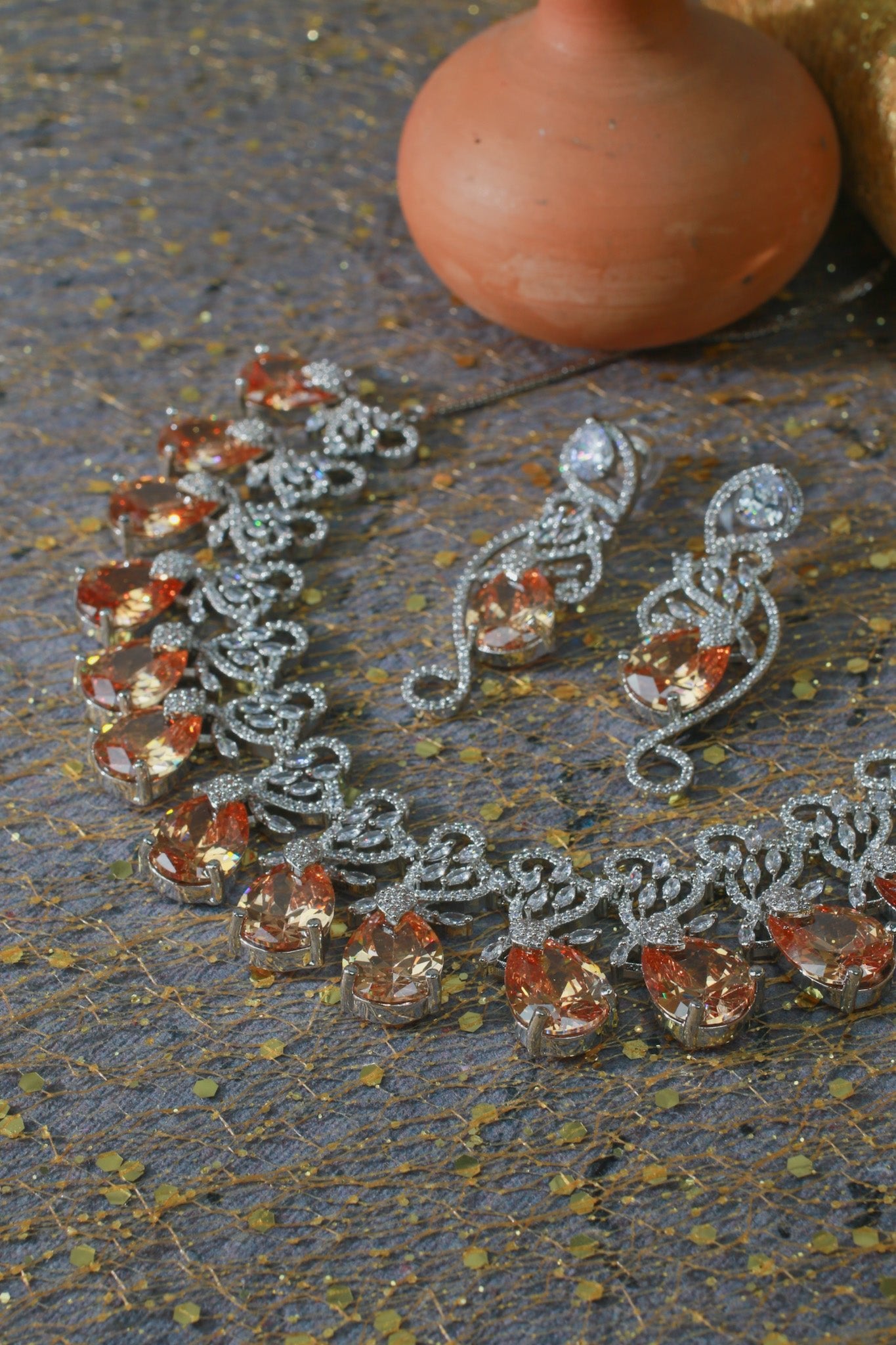 Amber Drop Bridal AD Necklace Set | Designer Wedding Jewelry - Maxiblink