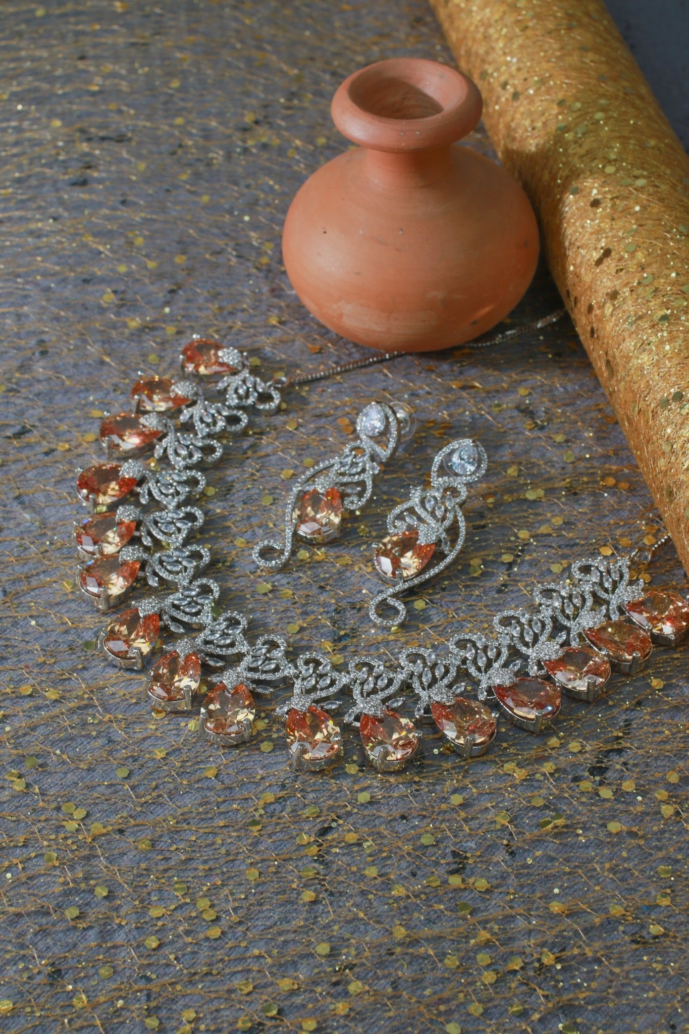 Amber Drop Bridal AD Necklace Set | Designer Wedding Jewelry - Maxiblink
