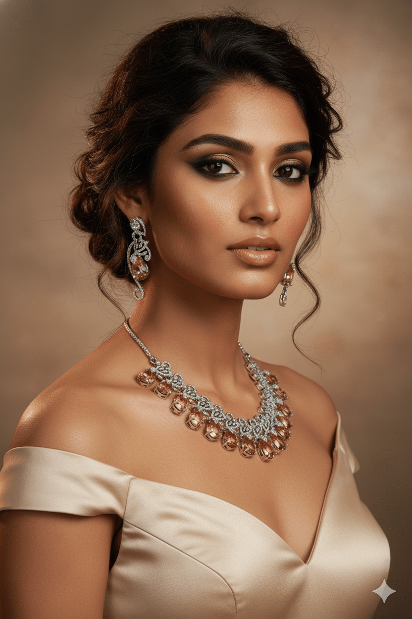 Amber Drop Bridal AD Necklace Set | Designer Wedding Jewelry - Maxiblink