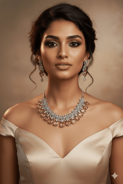 Amber Drop Bridal AD Necklace Set | Designer Wedding Jewelry - Maxiblink
