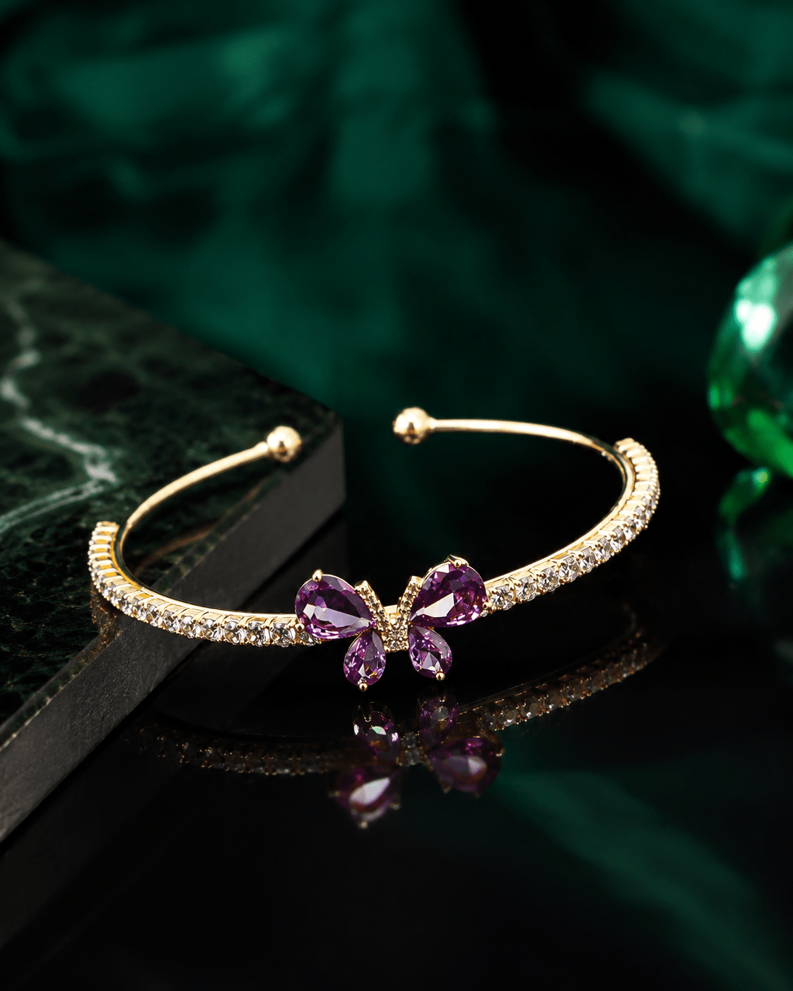 Amethyst Butterfly Pave Cuff Bracelet - Maxiblink