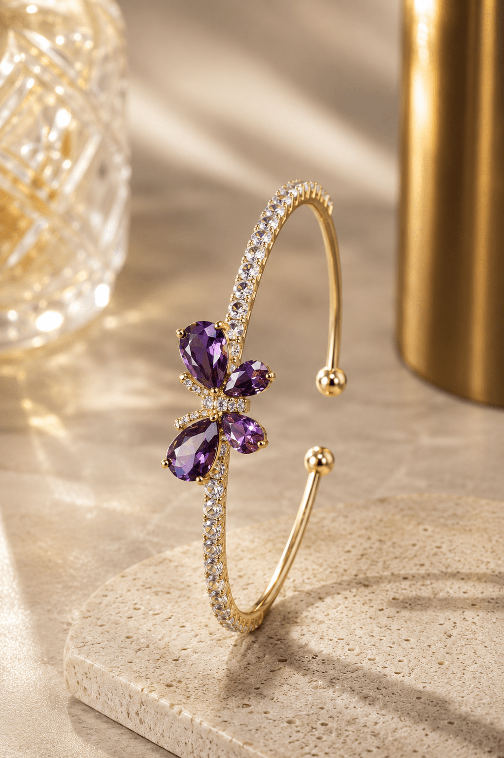 Amethyst Butterfly Pave Cuff Bracelet - Maxiblink