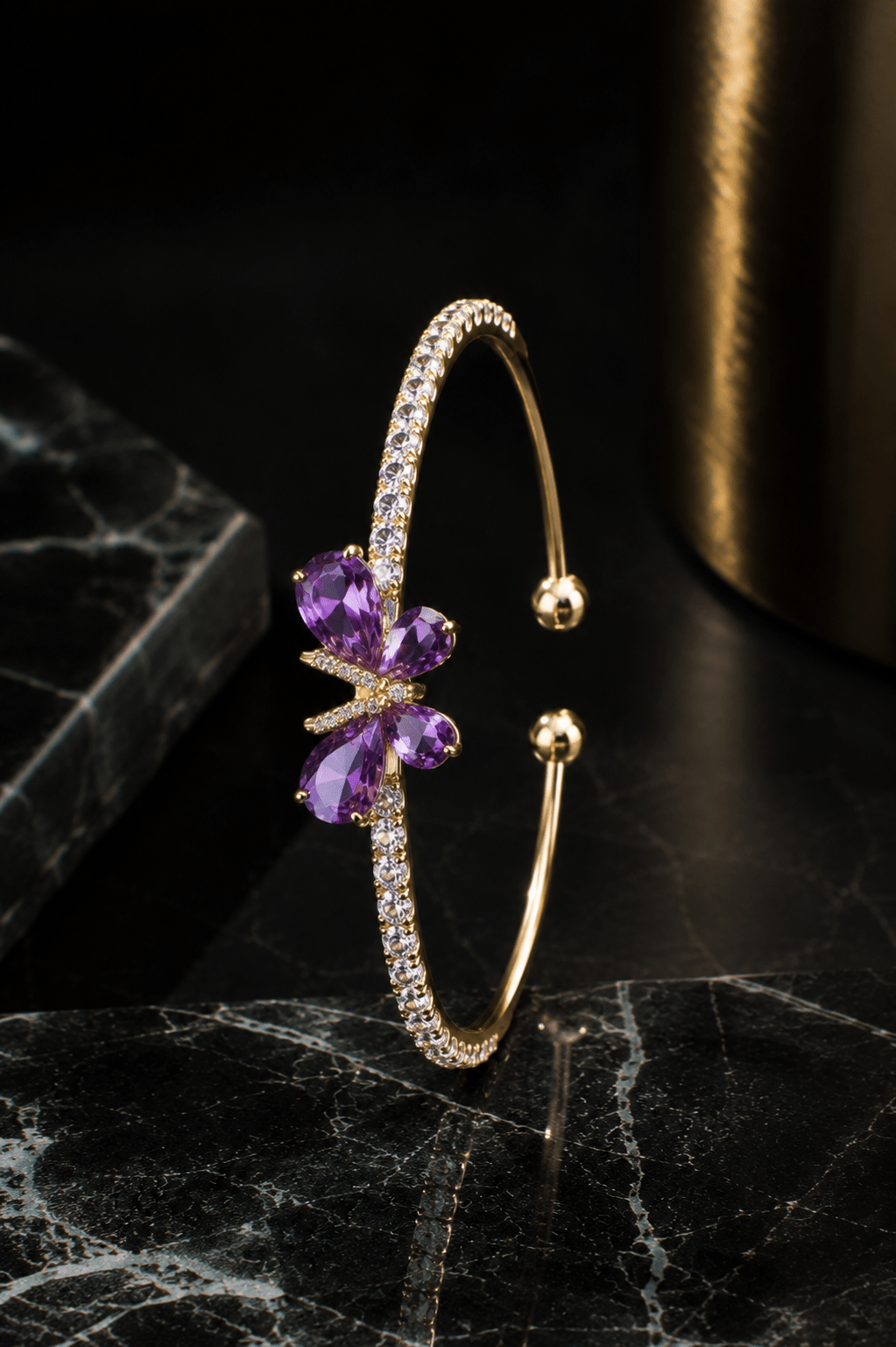 Amethyst Butterfly Pave Cuff Bracelet - Maxiblink