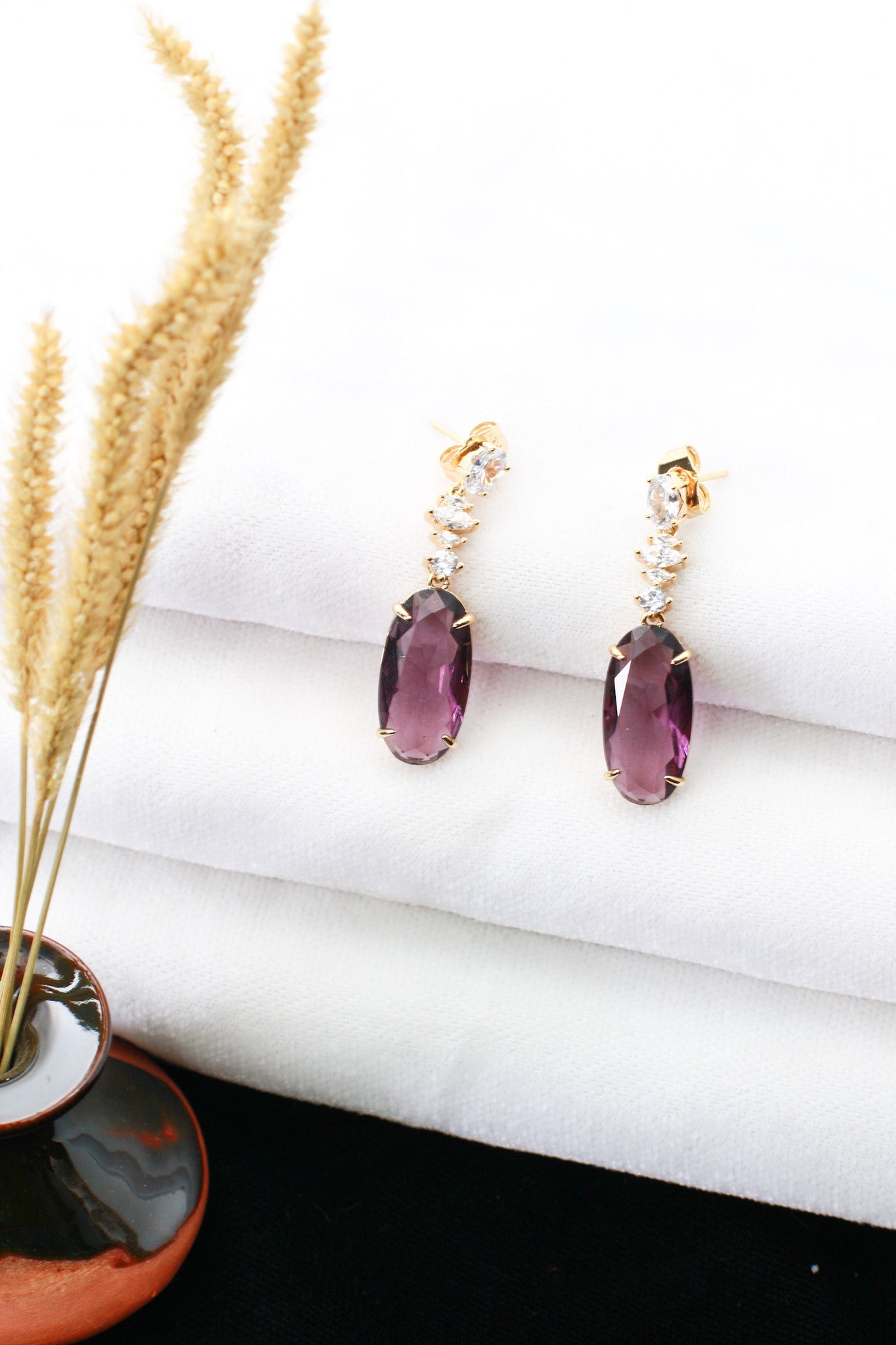 Amethyst Oval Crystal Drop Earrings - Maxiblink