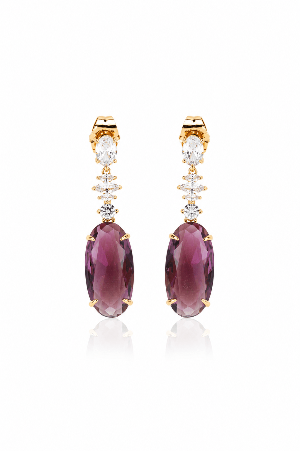 Amethyst Oval Crystal Drop Earrings - Maxiblink