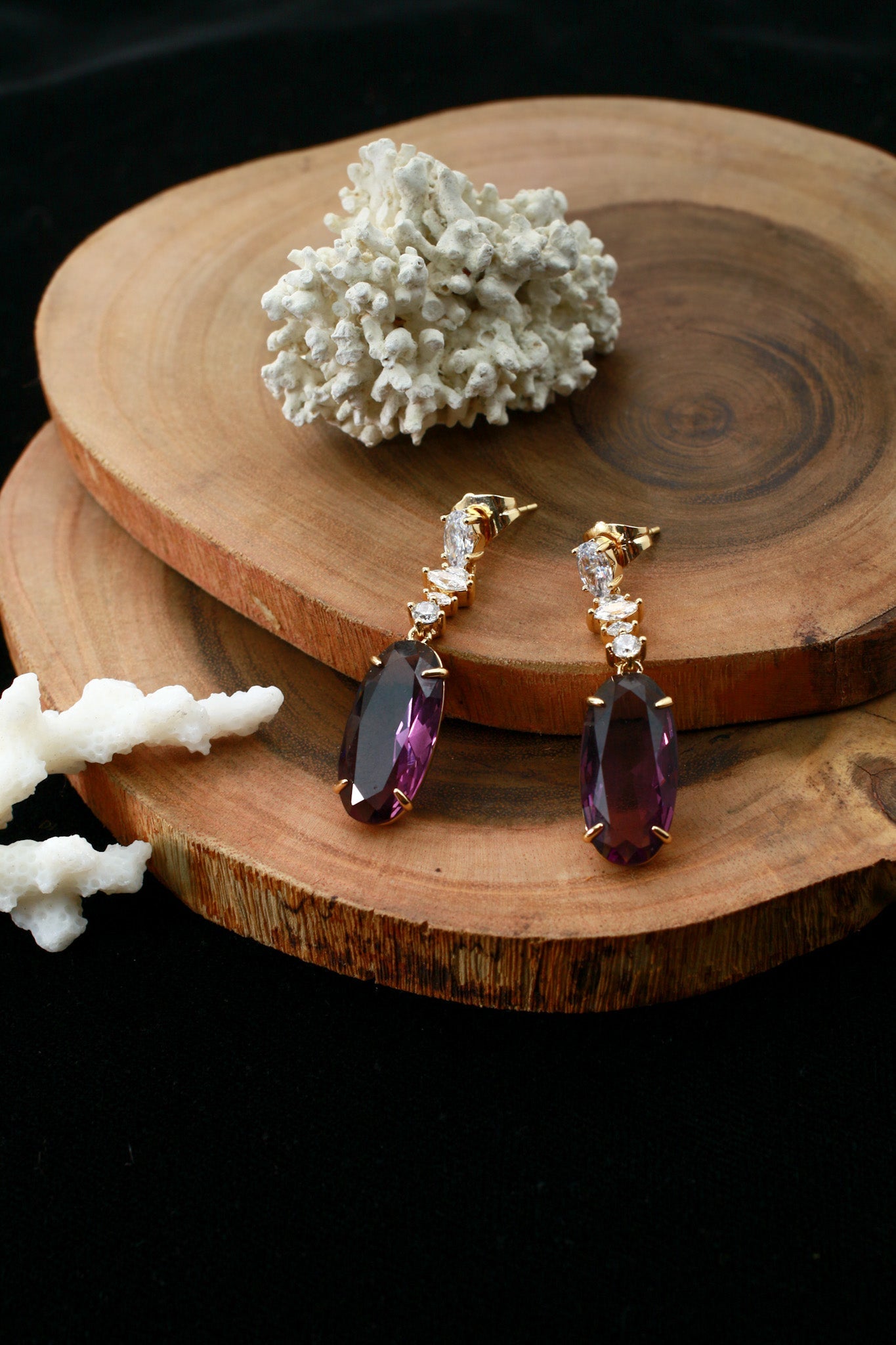 Amethyst Oval Crystal Drop Earrings - Maxiblink