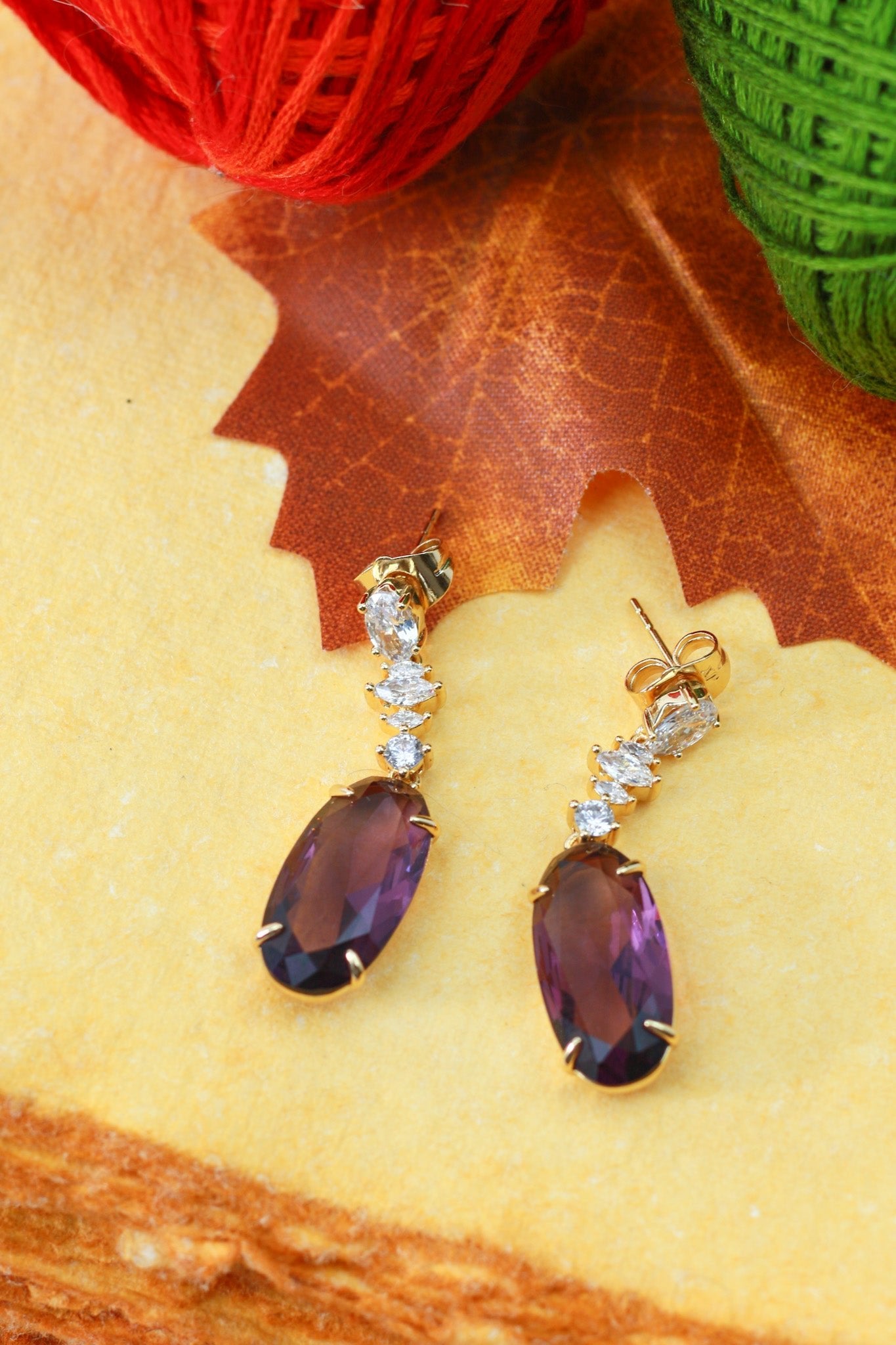 Amethyst Oval Crystal Drop Earrings - Maxiblink