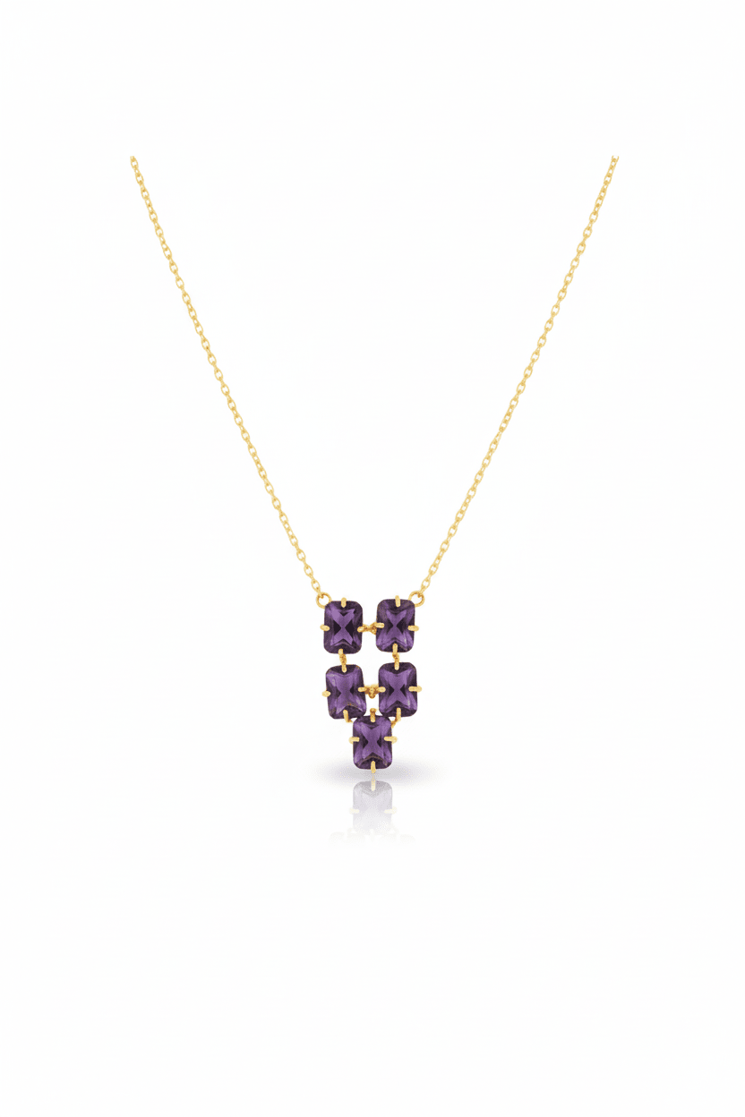 Amethyst Stone Cluster Pendant Necklace | Gold - Plated Brass, Anti - Tarnish - Maxiblink