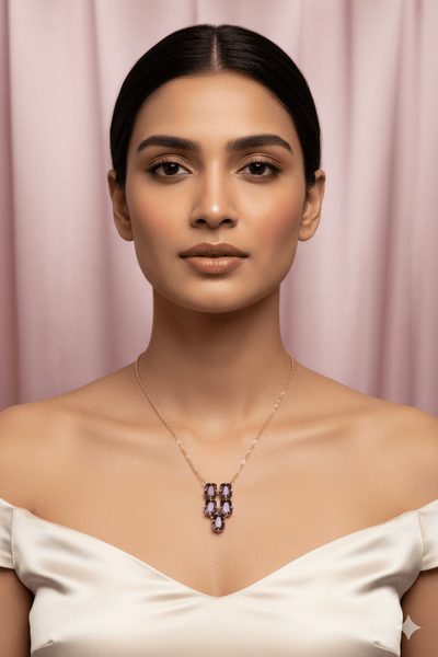 Amethyst Stone Cluster Pendant Necklace | Gold - Plated Brass, Anti - Tarnish - Maxiblink