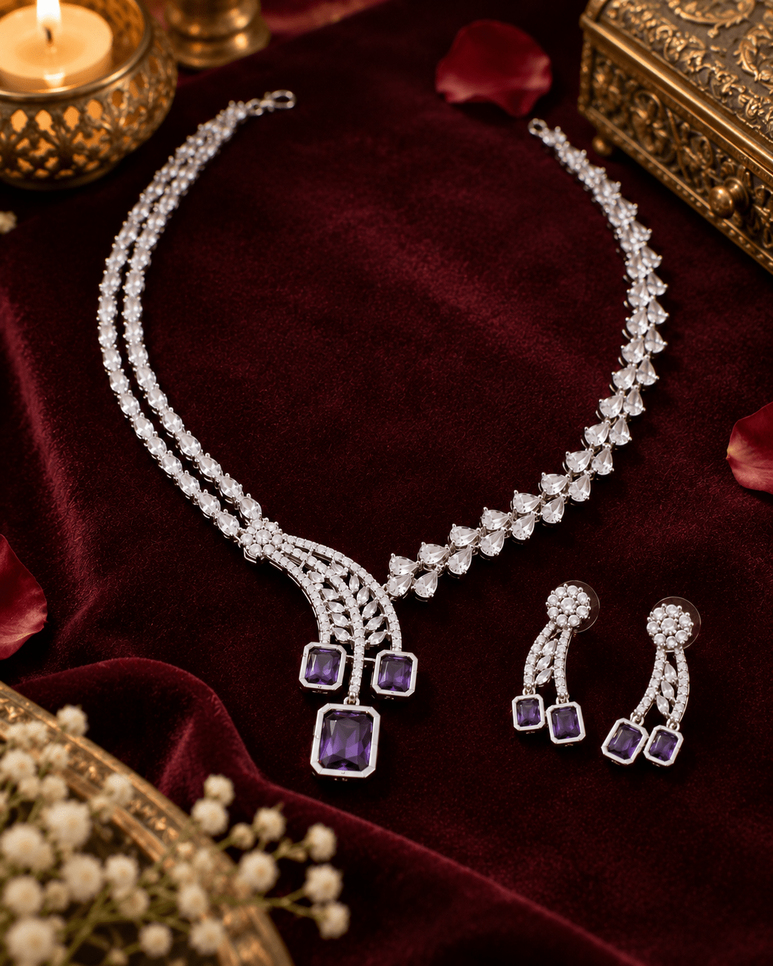 Amethyst Trio Drop Necklace Set - Maxiblink