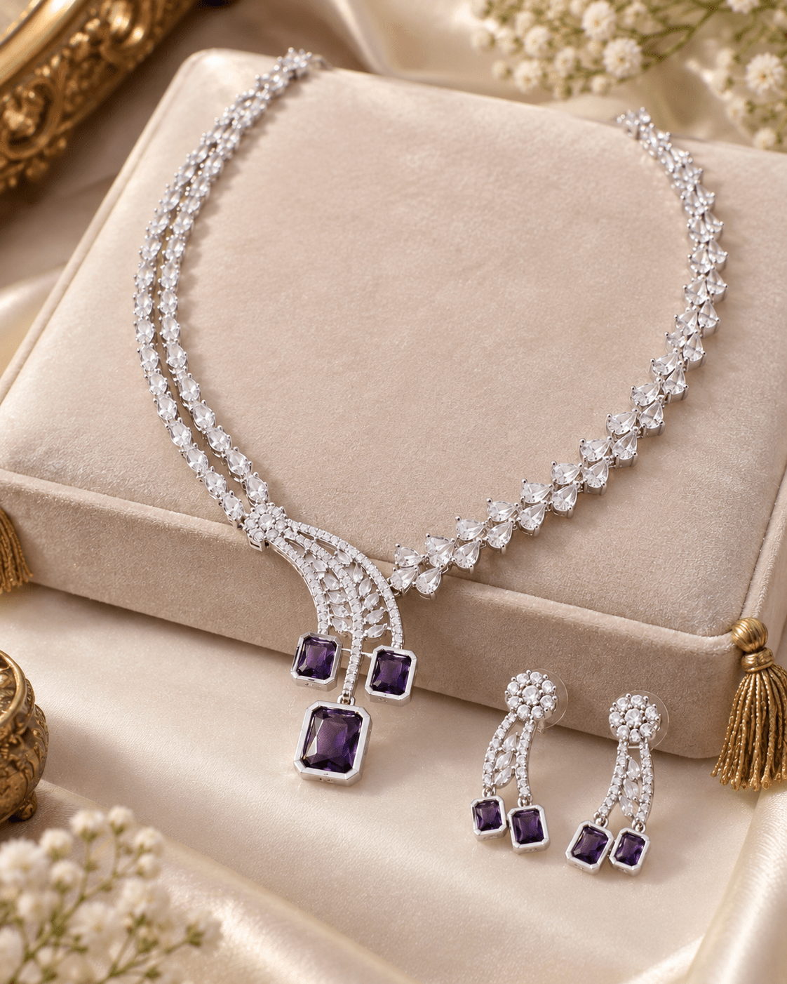 Amethyst Trio Drop Necklace Set - Maxiblink