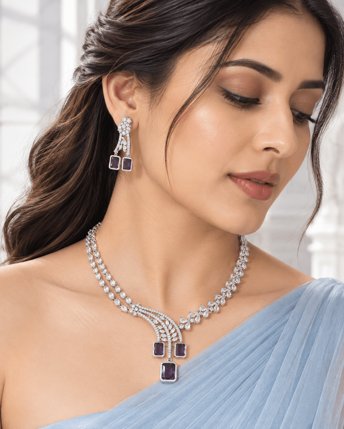 Amethyst Trio Drop Necklace Set - Maxiblink