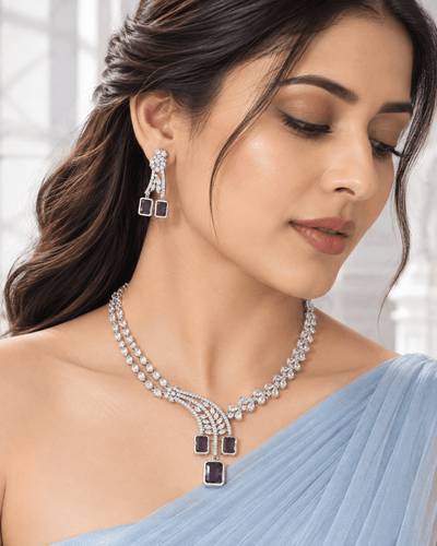 Amethyst Trio Drop Necklace Set - Maxiblink
