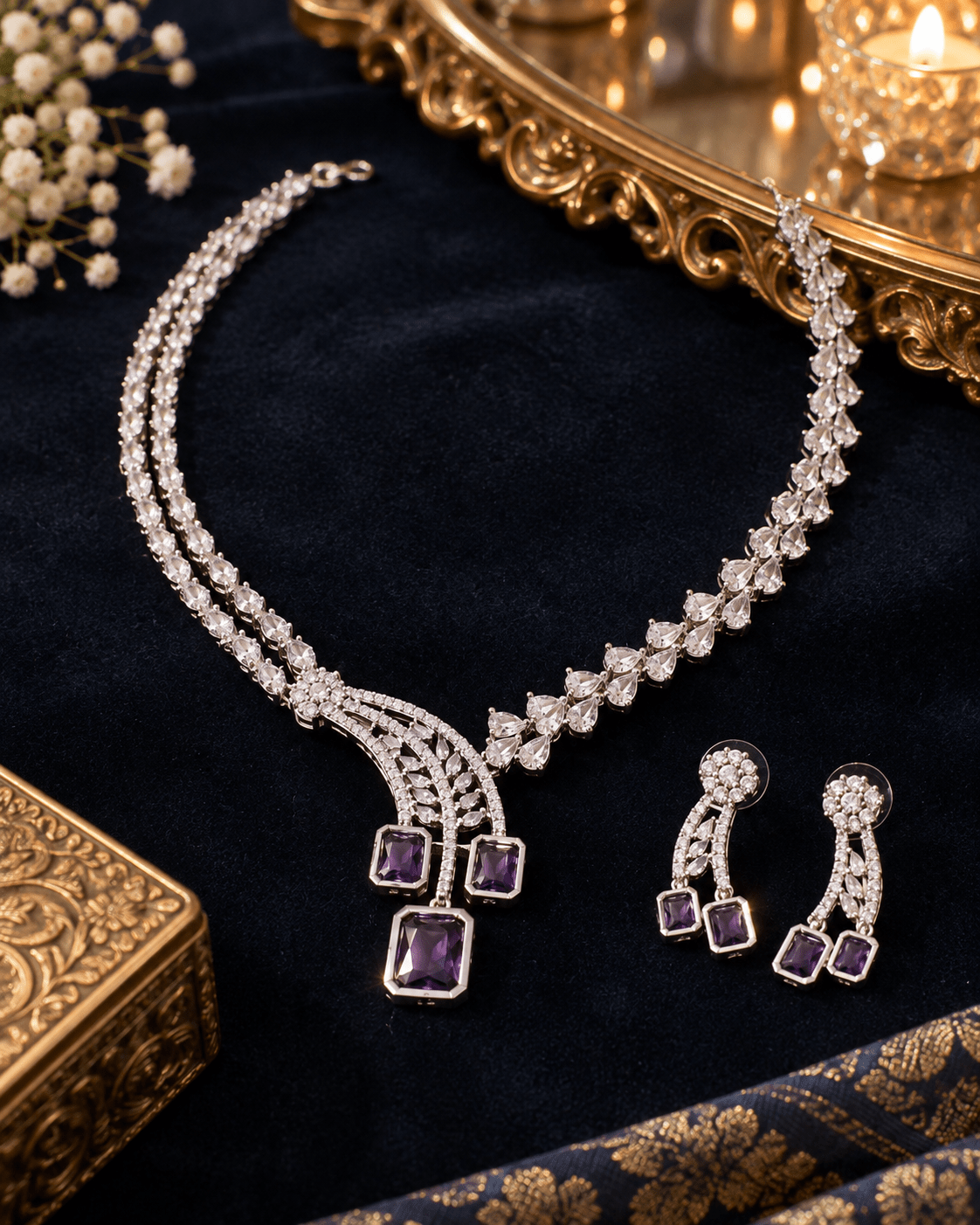 Amethyst Trio Drop Necklace Set - Maxiblink