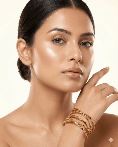 Anti - Tarnish Gold Hammered Multi - Band Cuff Bracelet – Sculptural Stainless Steel - Maxiblink