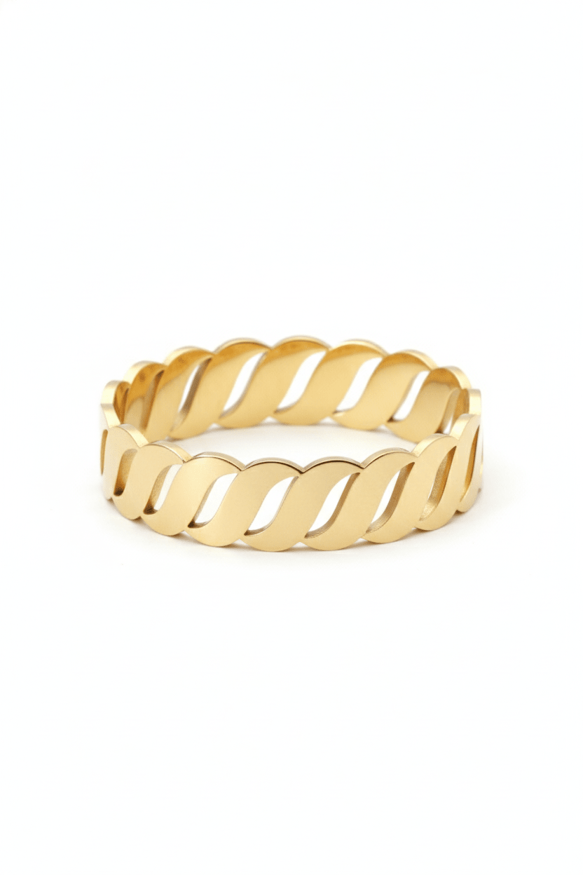 Anti - Tarnish Gold Leaf Link Bracelet — Stainless Steel Hinged Bangle - Maxiblink