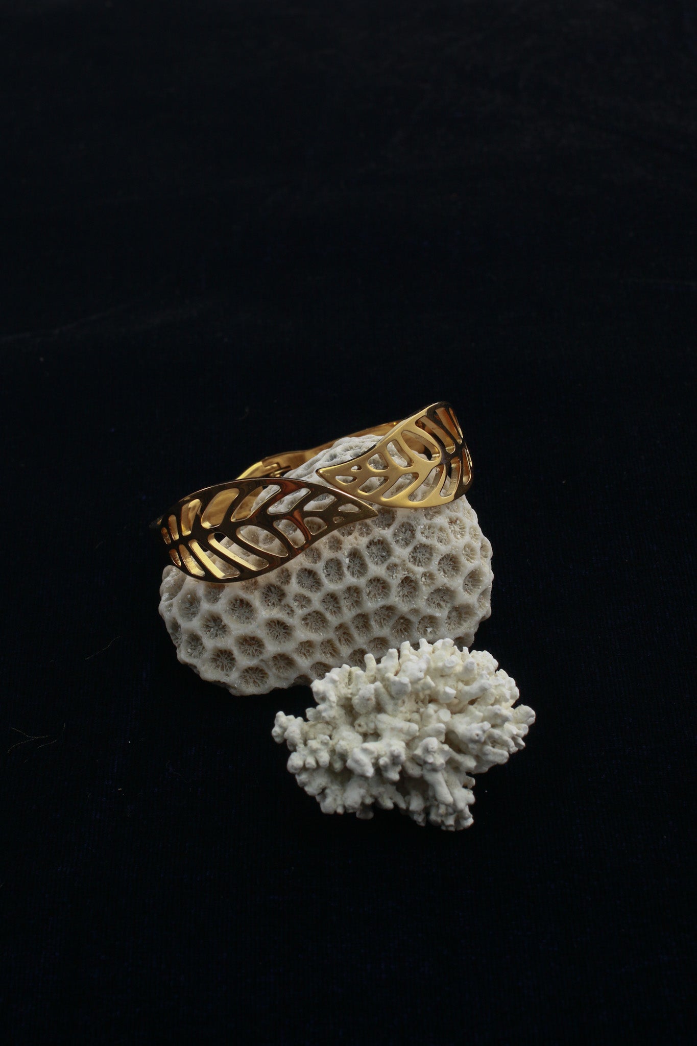 Anti - Tarnish Gold Open Leaf Cuff Bracelet – Stainless Steel Cutout Design - Maxiblink