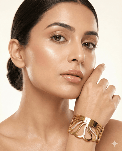Anti - Tarnish Gold Radiant Petal Cuff Bracelet – Openwork CZ Accent Design - Maxiblink