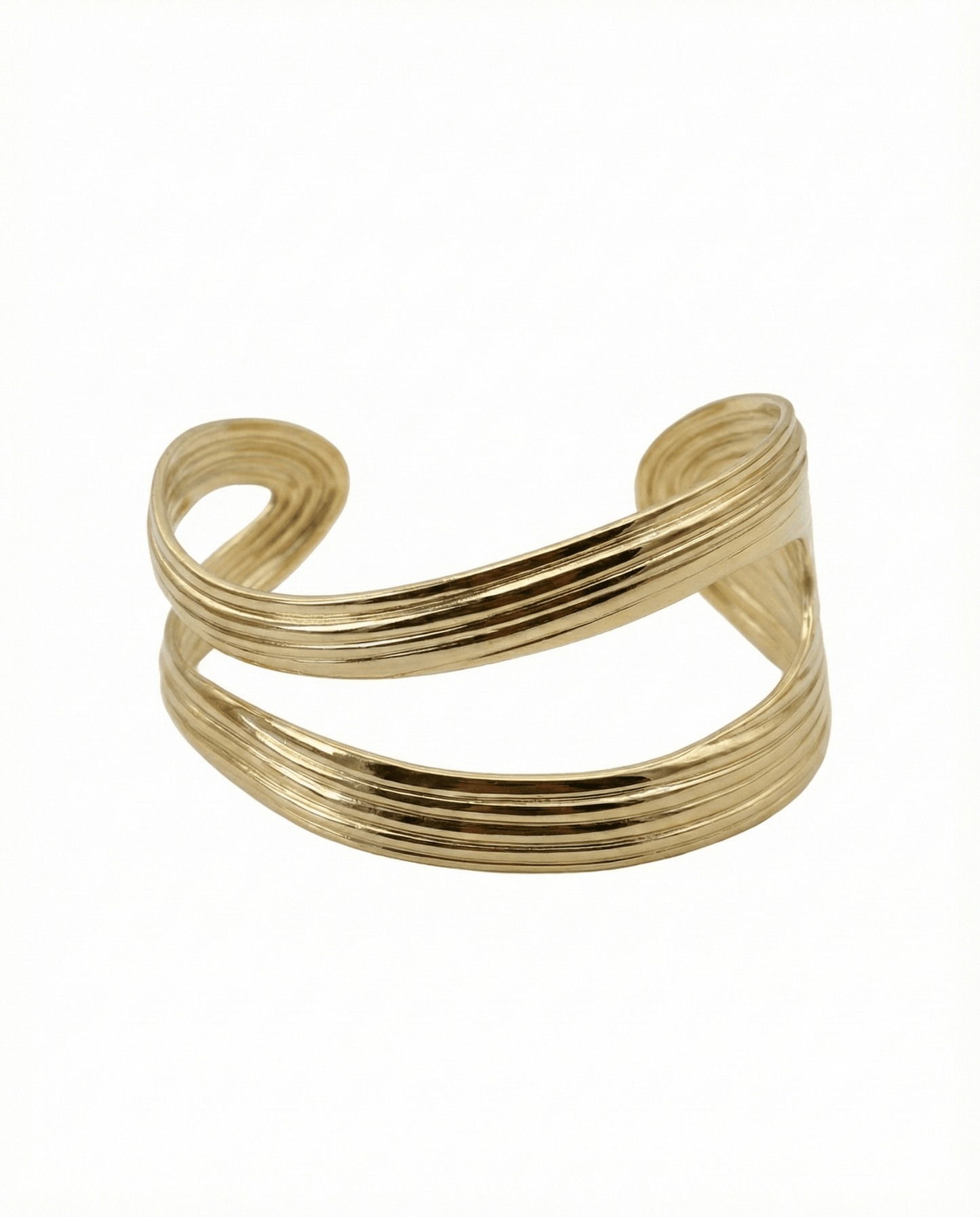 Anti - Tarnish Gold Ripple Multi - Band Cuff Bracelet – Sculpted Stainless Steel - Maxiblink