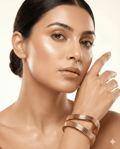 Anti - Tarnish Gold Ripple Multi - Band Cuff Bracelet – Sculpted Stainless Steel - Maxiblink
