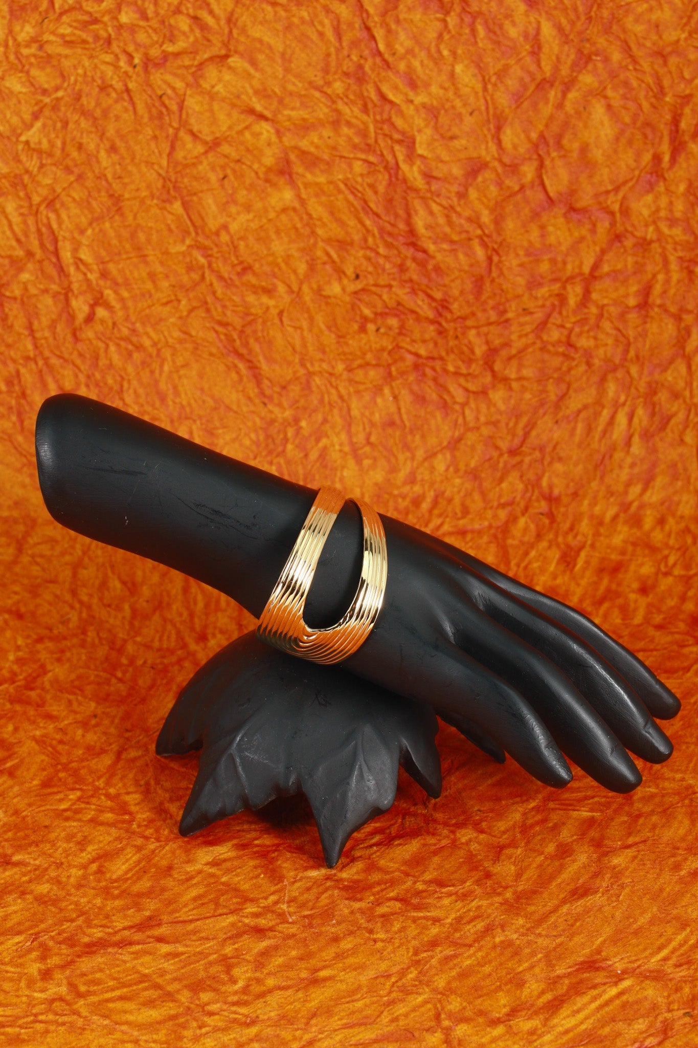Anti - Tarnish Gold Ripple Multi - Band Cuff Bracelet – Sculpted Stainless Steel - Maxiblink