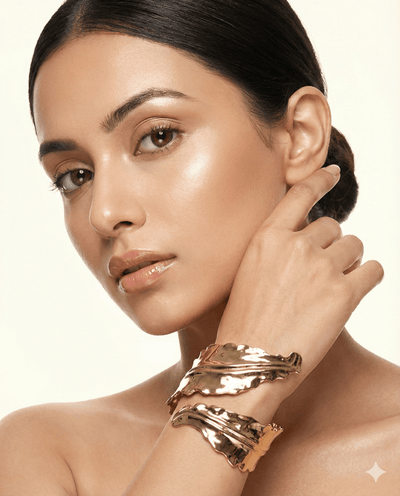 Anti - Tarnish Gold Sculpted Leaf Cuff Bracelet – Textured Statement Design - Maxiblink