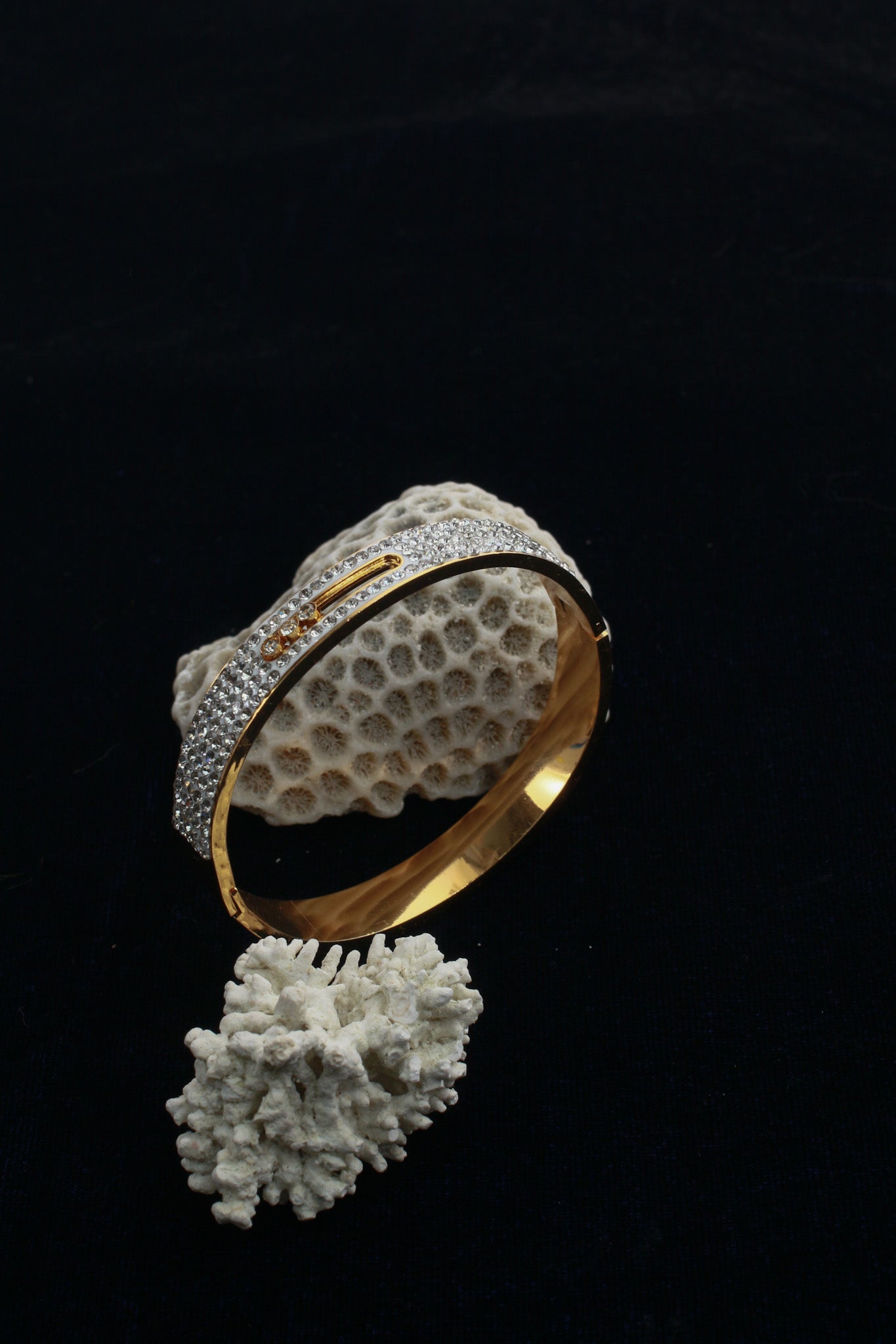 Anti - Tarnish Stainless Steel Bracelet — Gold Crystal Pavé Accent Bangle - Maxiblink