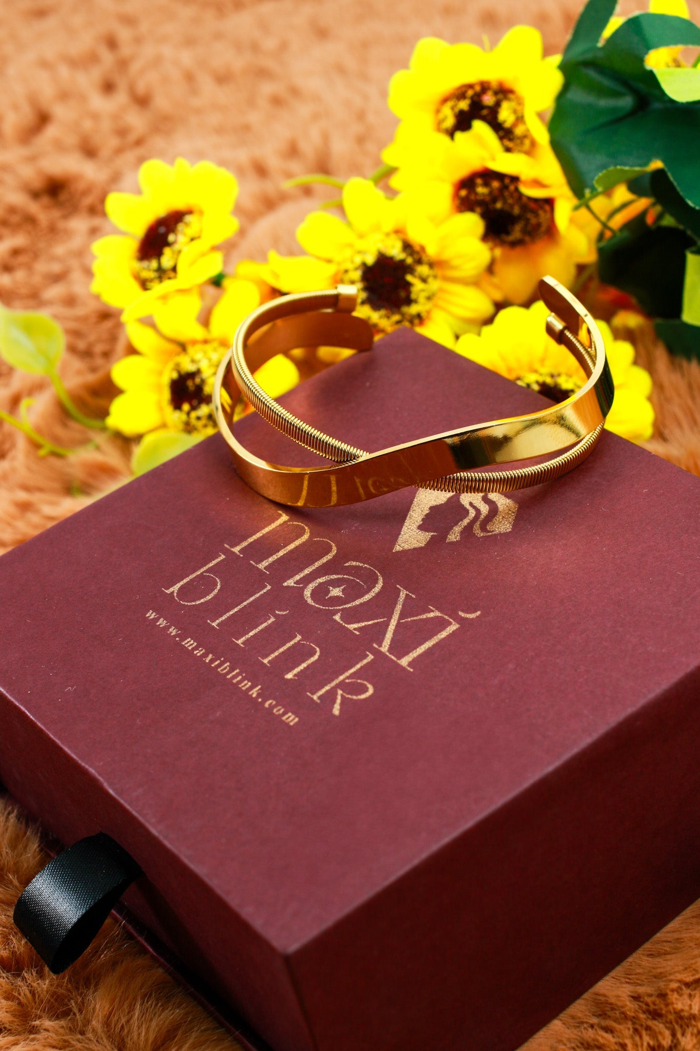 Anti - Tarnish Stainless Steel Bracelet — Gold Double - Strand Textured Cuff - Maxiblink