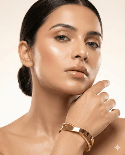 Anti - Tarnish Stainless Steel Bracelet — Gold Double - Strand Textured Cuff - Maxiblink